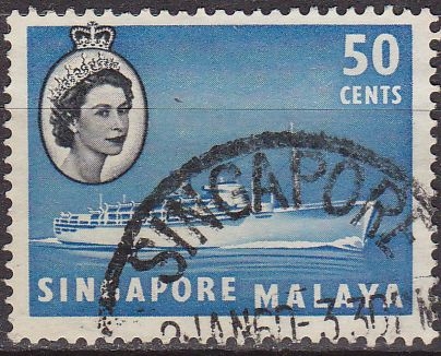 z vendido SINGAPUR 1955 Michel 39 Sello Barcos Transatlantico M.S. Chusan usado Malaya 